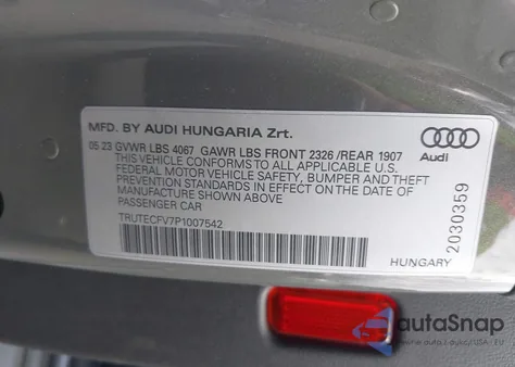 2023 Audi Tt Roadster 45 Tfsi Quattro S Tronic from USA, damaged, VIN TRUTECFV7P1007542